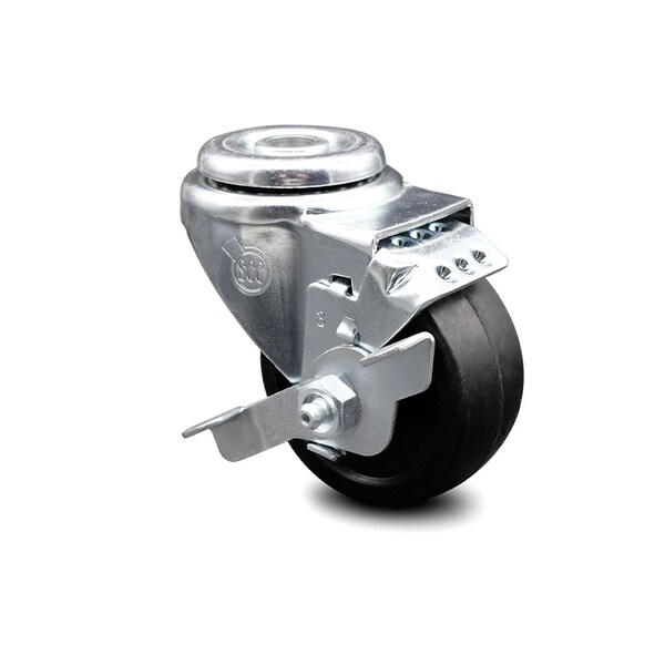 3 Inch Soft Rubber Wheel Swivel Bolt Hole Caster with Brake